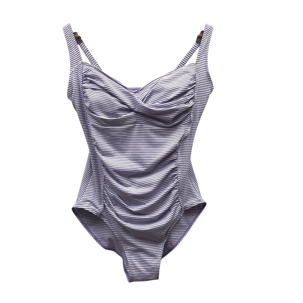 Fit Glam Bodysuit Womens XL Yoga Studio Purple White Twisted Front Bust
